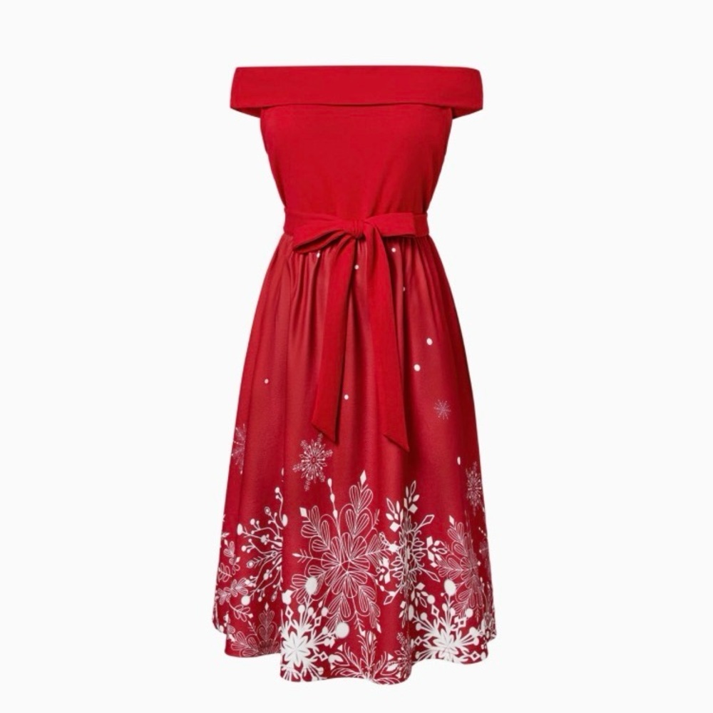PatPat Red Strapless Floral Print Midi Dress